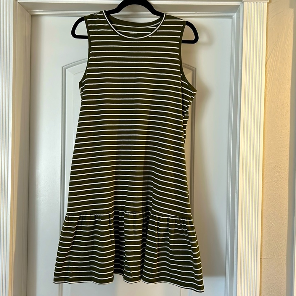 Sonoma Large green and white stripe dress Large